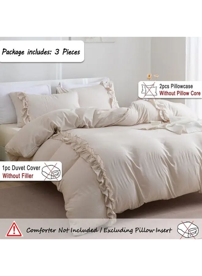 Beige Gray Duvet Cover Set 78 74x90 55 Inches 3 Piece Bedding With Bow Decor - Image 2